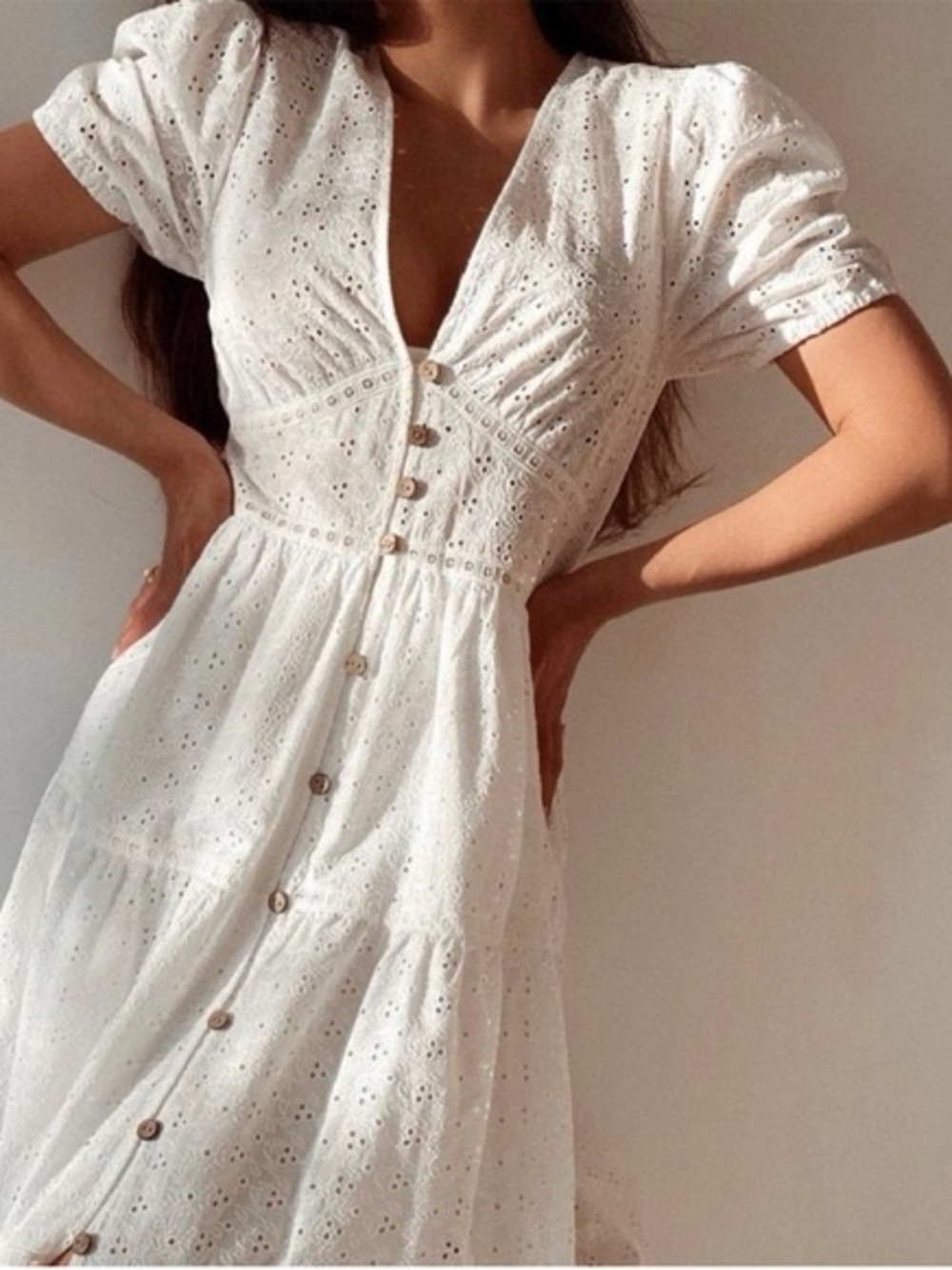 Zara gorgeous white Eyelet Button-Front Midi Dress